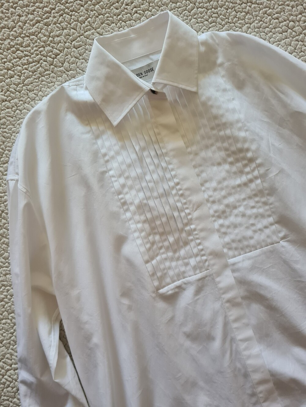 GOLDEN GOOSE Pintuck Bib Oversized Cotton Button-Up Shirt White XS Org $750 - Picture 12 of 16